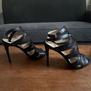 Guess black cage ankle strap heels